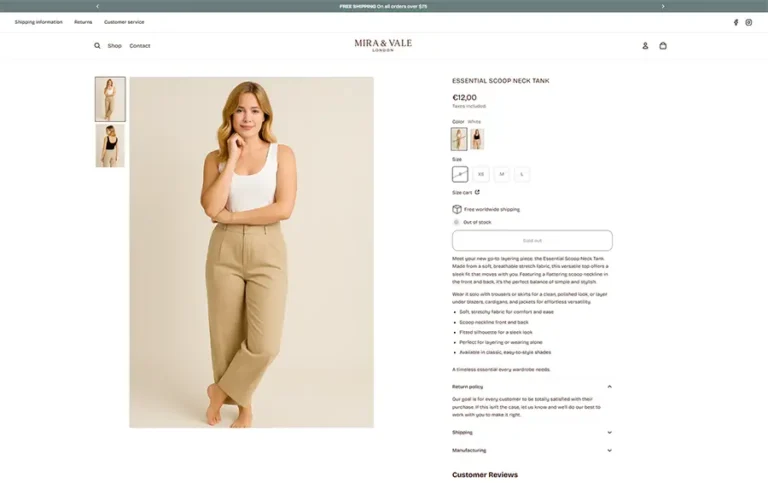 Shopify store built with the free Horizon theme, Mira and Vale