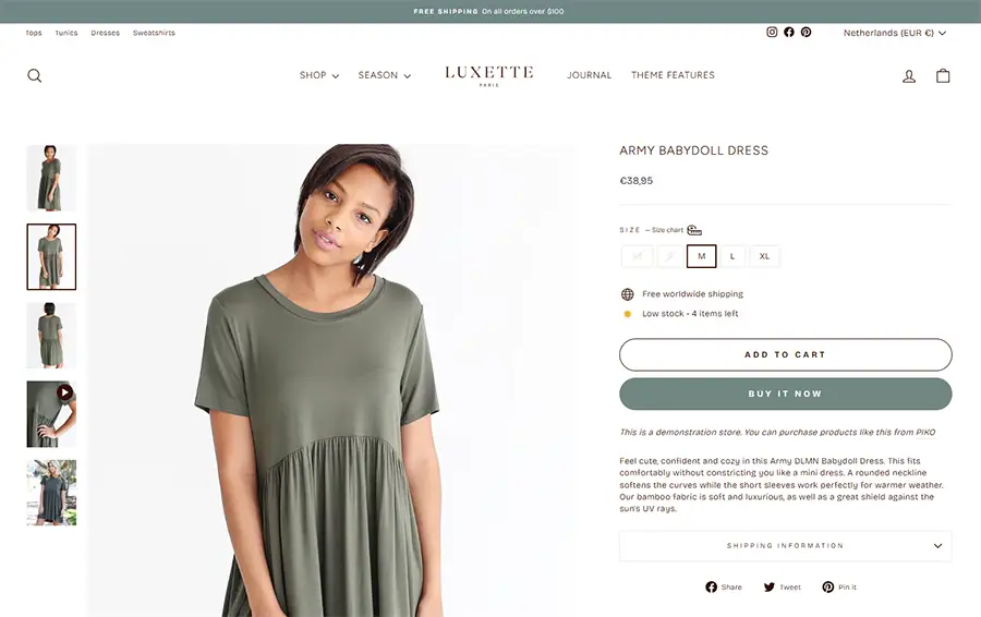 Impulse Shopify theme product page, this theme costs $400